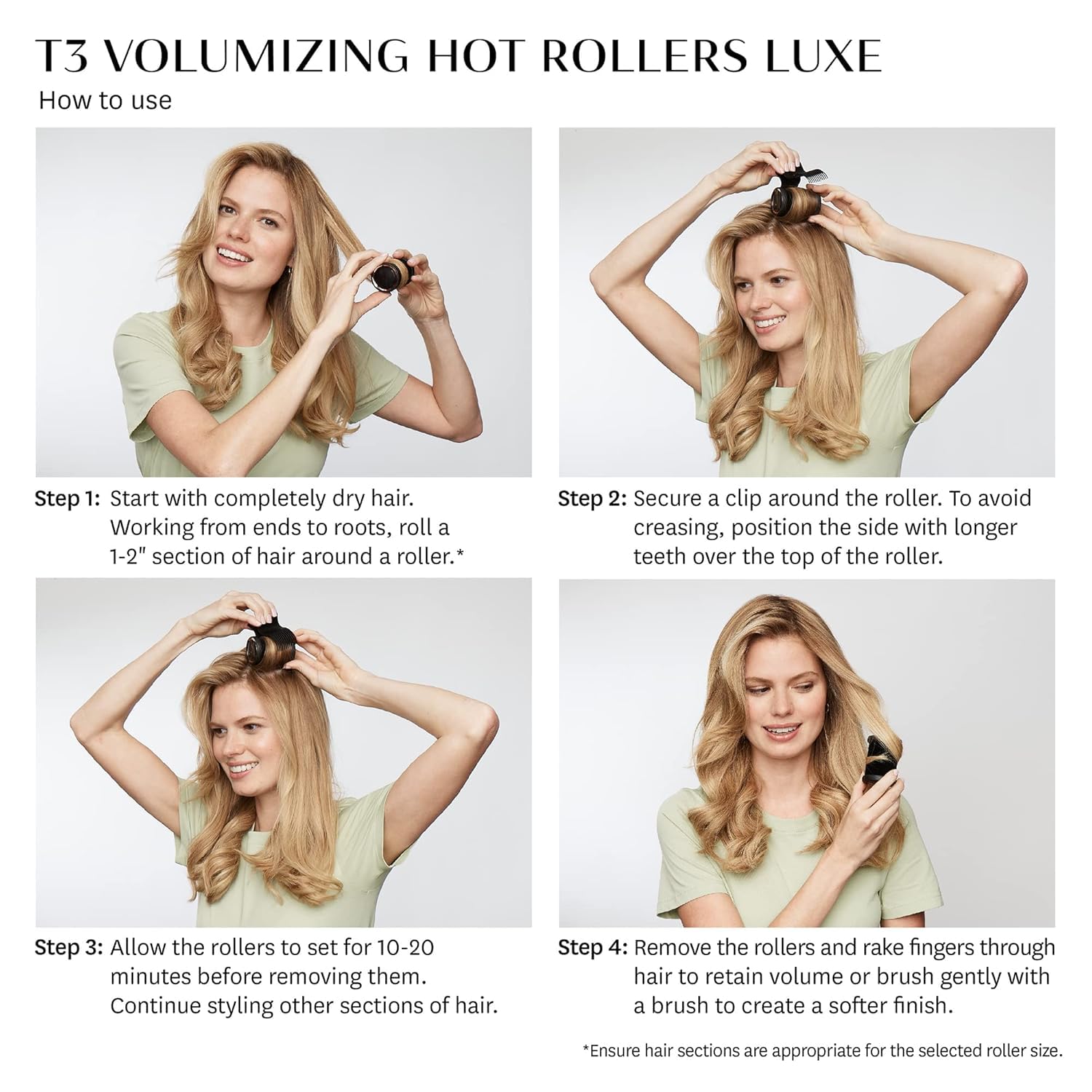 T3 Crease-free clips secure rollers without leaving creases.
