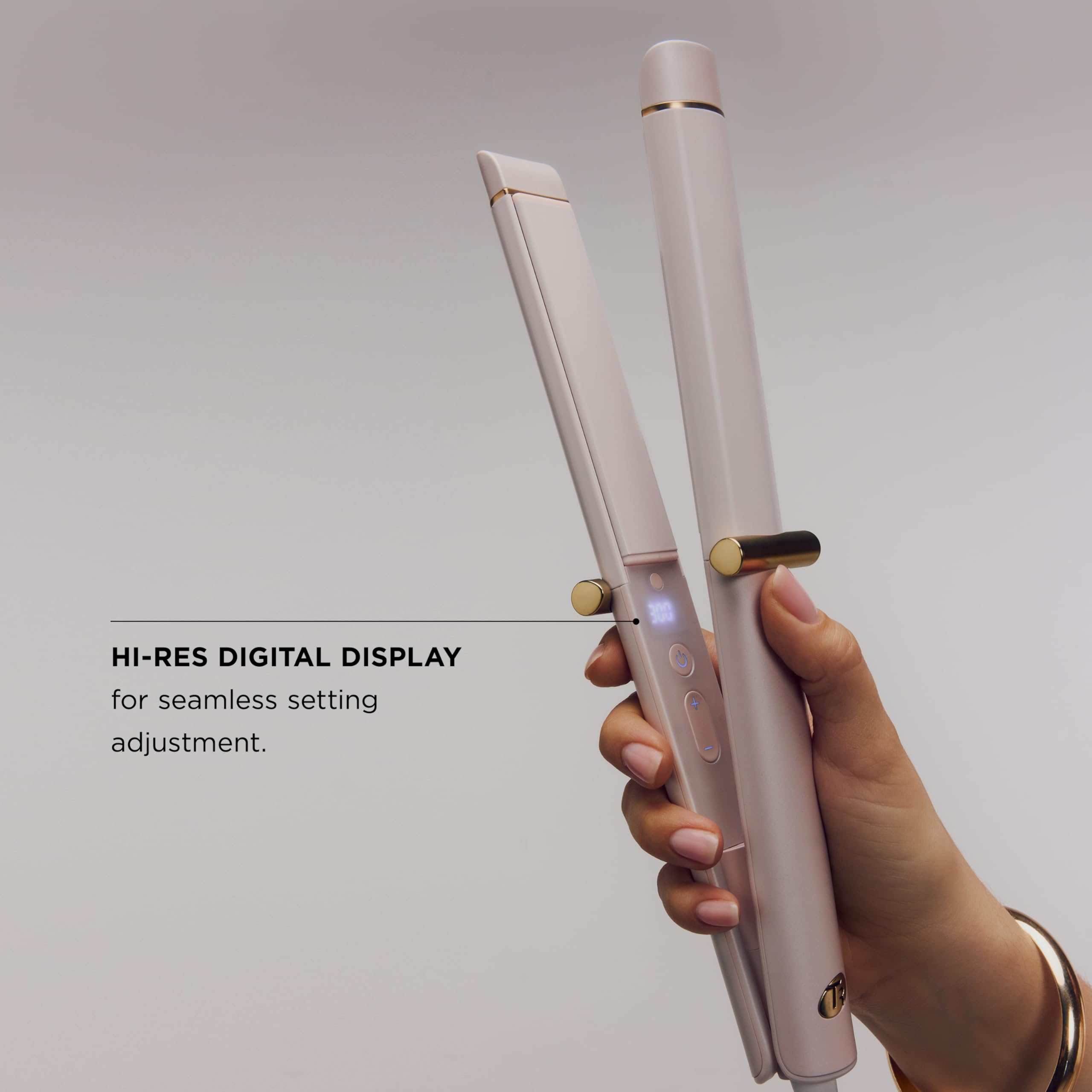 T3 Curling Straightener high-res digital display aids precise temperature control.