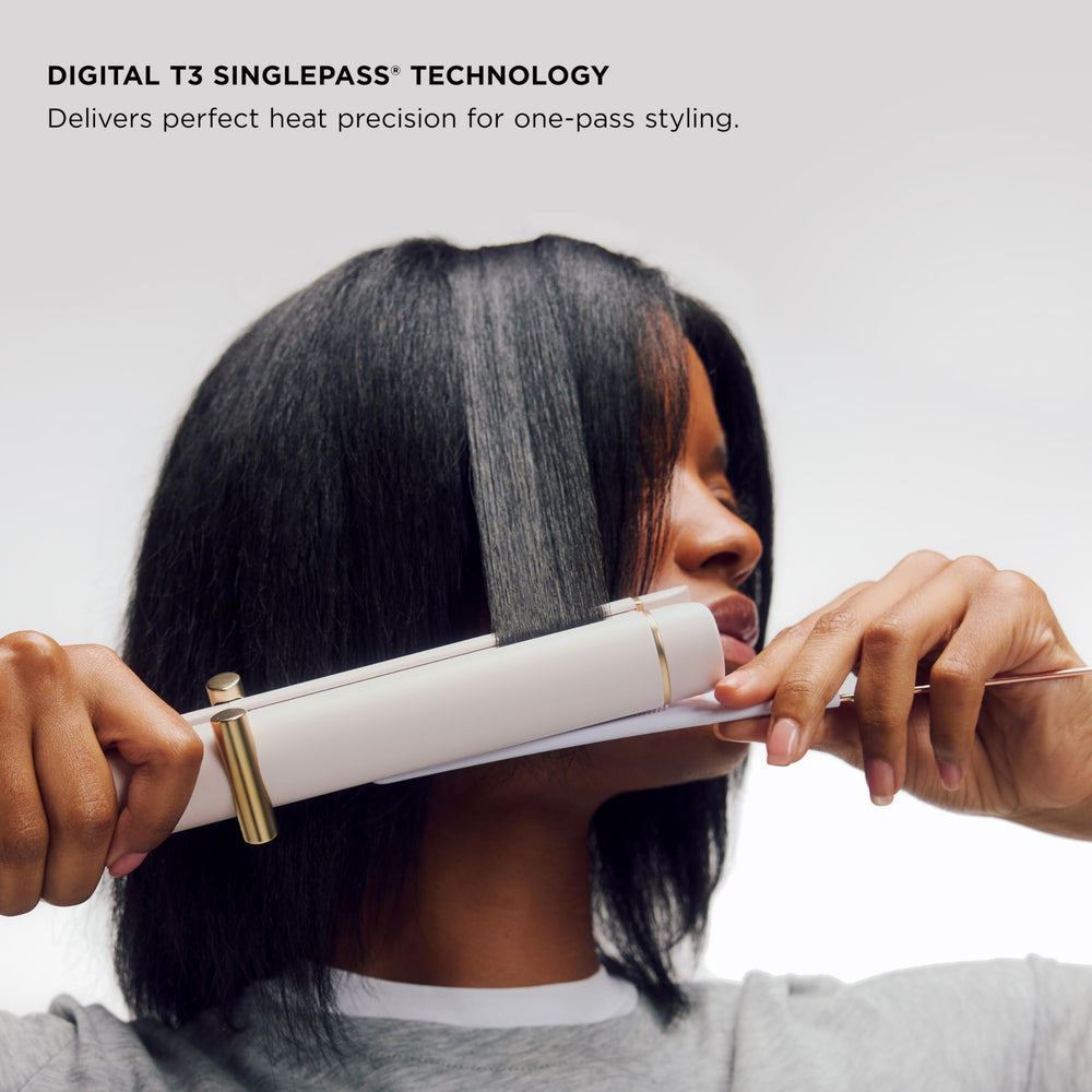 T3 Curling Straightener nine heat settings offer adaptable styling for all textures.