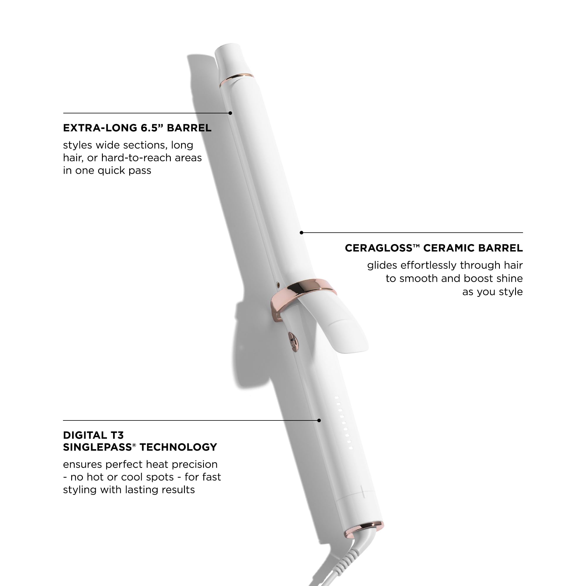 T3 SinglePass Curl X 1.5-inch barrel creates soft waves.