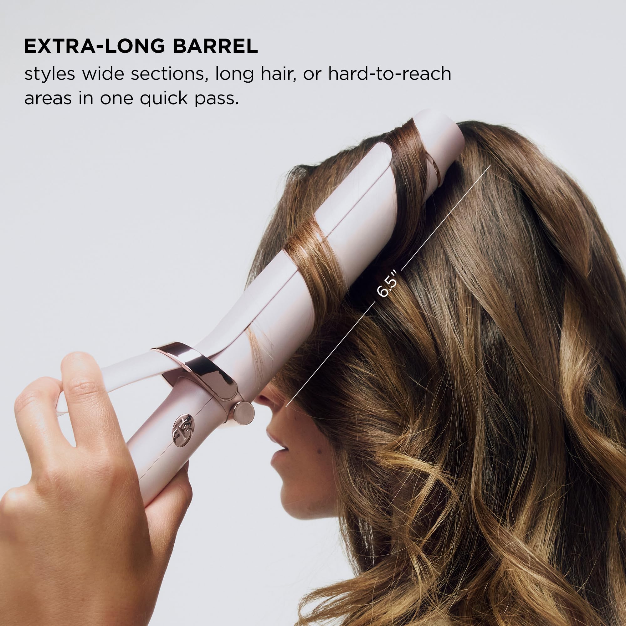 T3 Curl X ceramic barrel delivers a glossy finish.
