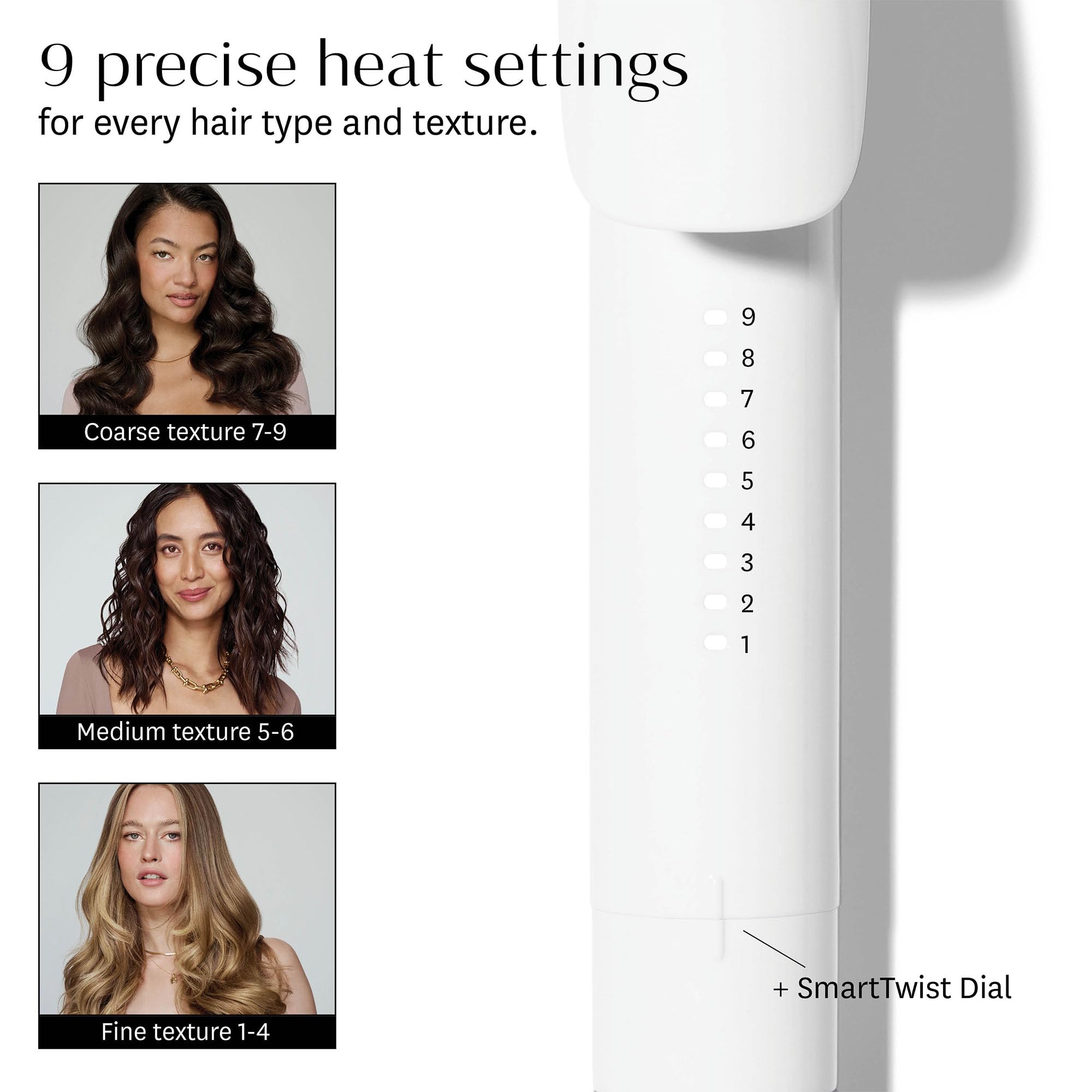 Extra-long barrel on Curl X enables easy styling of long hair.