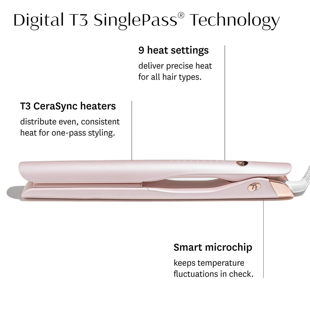 Digital display showing nine heat settings for versatile styling options.