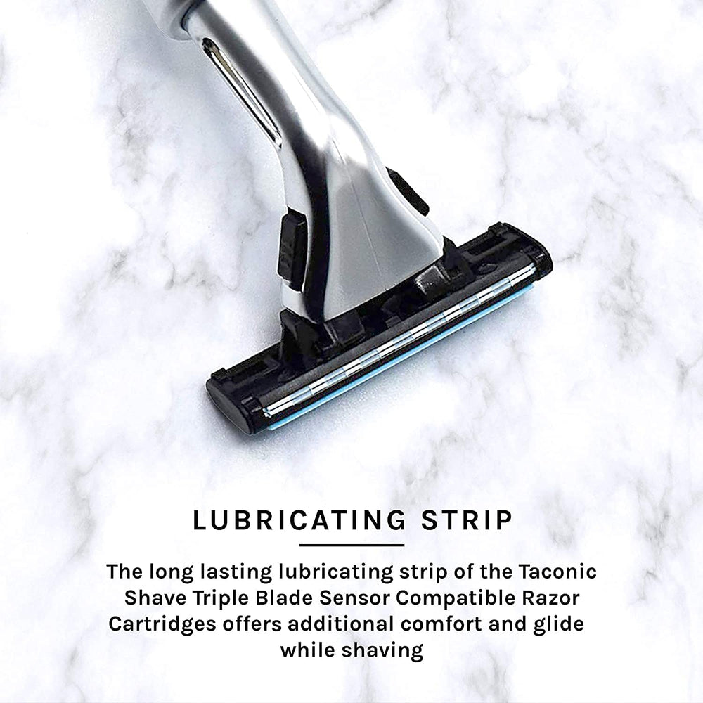 Taconic Shave reach-friendly design aids shaving difficult spots.