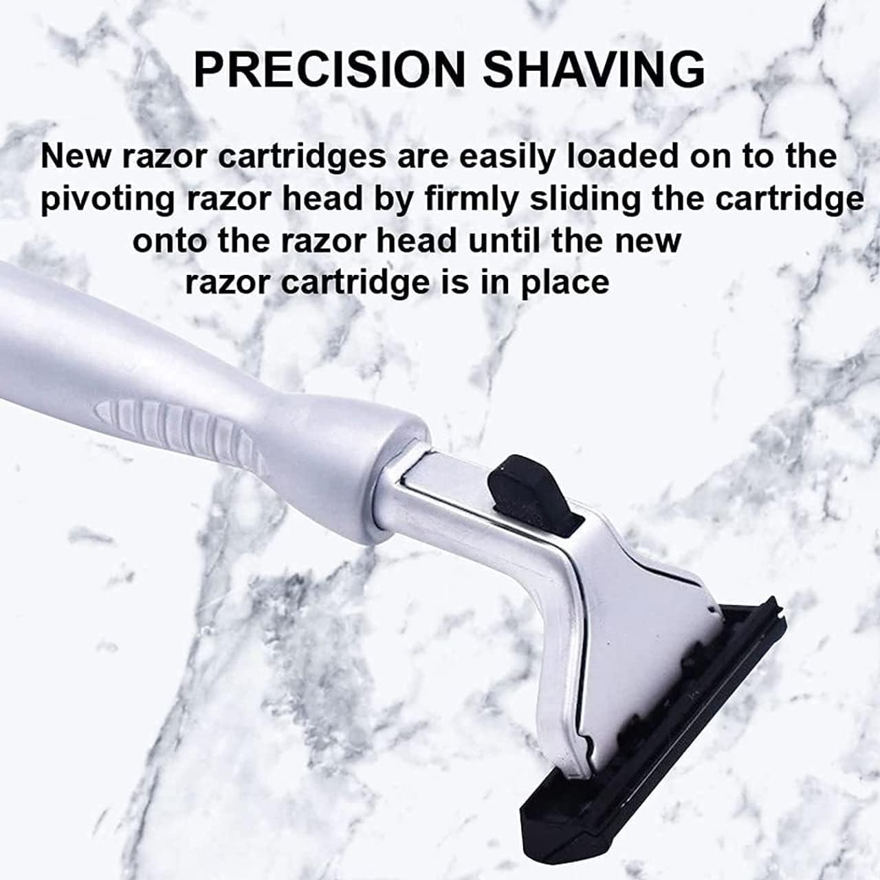 Taconic Shave pivoting twin-blade cartridge with lubricating strips for smooth glide.
