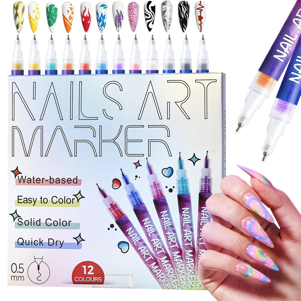 taeery 12 colors nail art markers set for precise home designs.