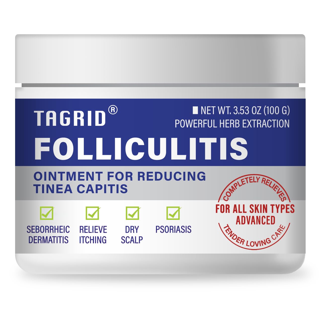 TAGRID Folliculitis Cream bottle front offering portable relief.