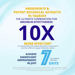 TAGRID Folliculitis Cream label close-up highlights natural ingredients.