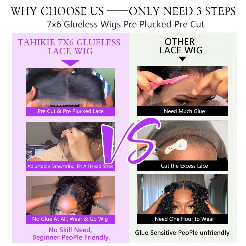 Tahikie glueless drawstring wig with adjustable straps for secure fit