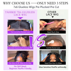 Tahikie glueless drawstring wig with adjustable straps for secure fit