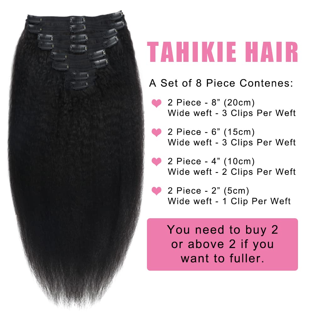 Tahikie Kinky Straight clip-in wefts closeup highlighting silky texture and minimal tangling.