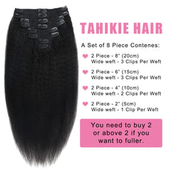 Tahikie Kinky Straight clip-in wefts closeup highlighting silky texture and minimal tangling.