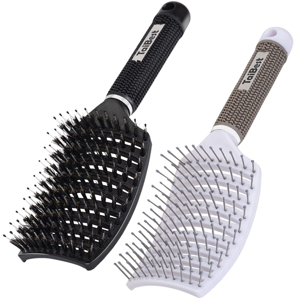 TaiBest boar-bristle brush showing natural oil distribution for healthier-looking hair.