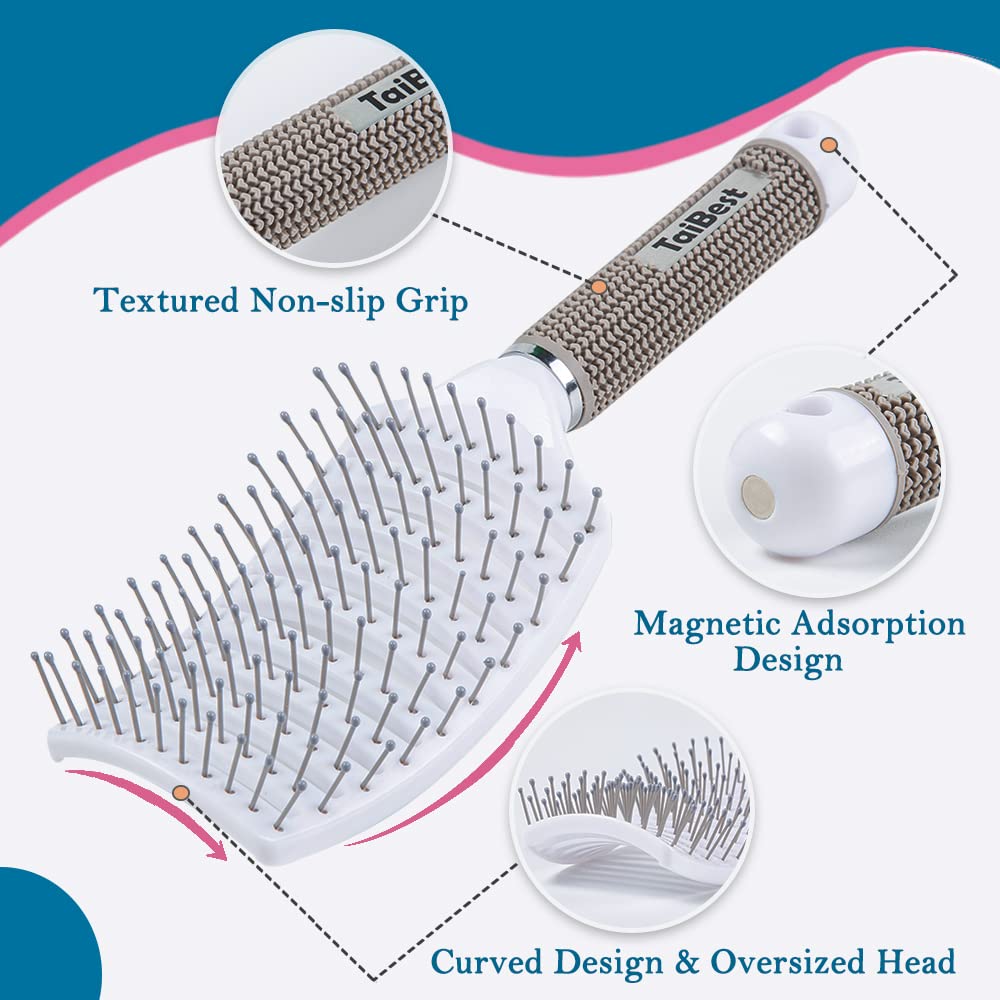 TaiBest curved-head brush with large surface for thorough scalp contact.