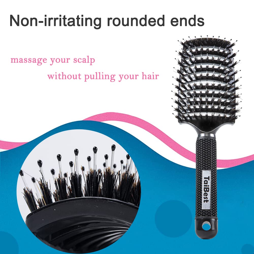 TaiBest detangling brush with long nylon pins for gentle detangling.