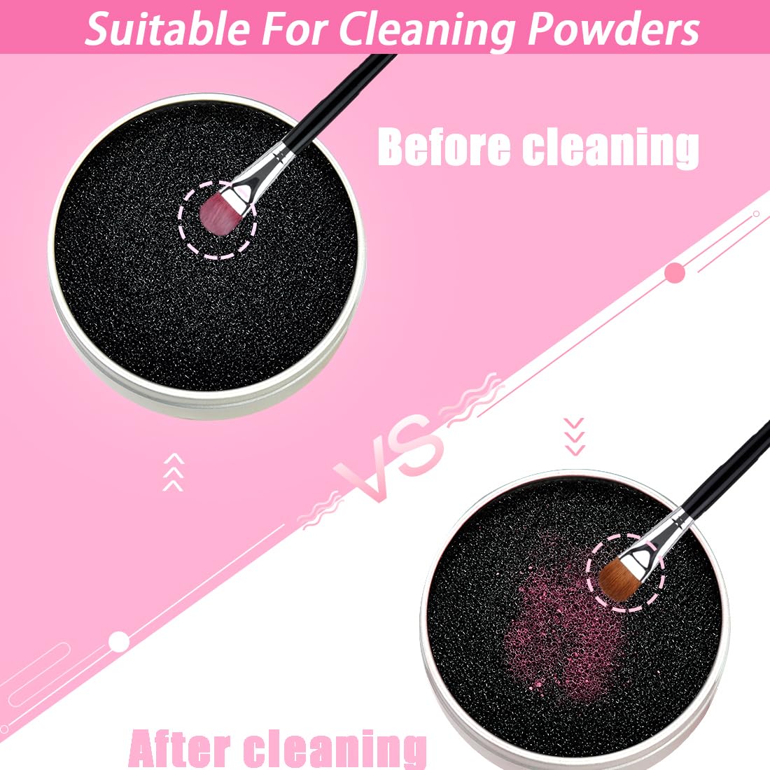 TailaiMei pigment removal action removes eyeshadow color from brushes in seconds.