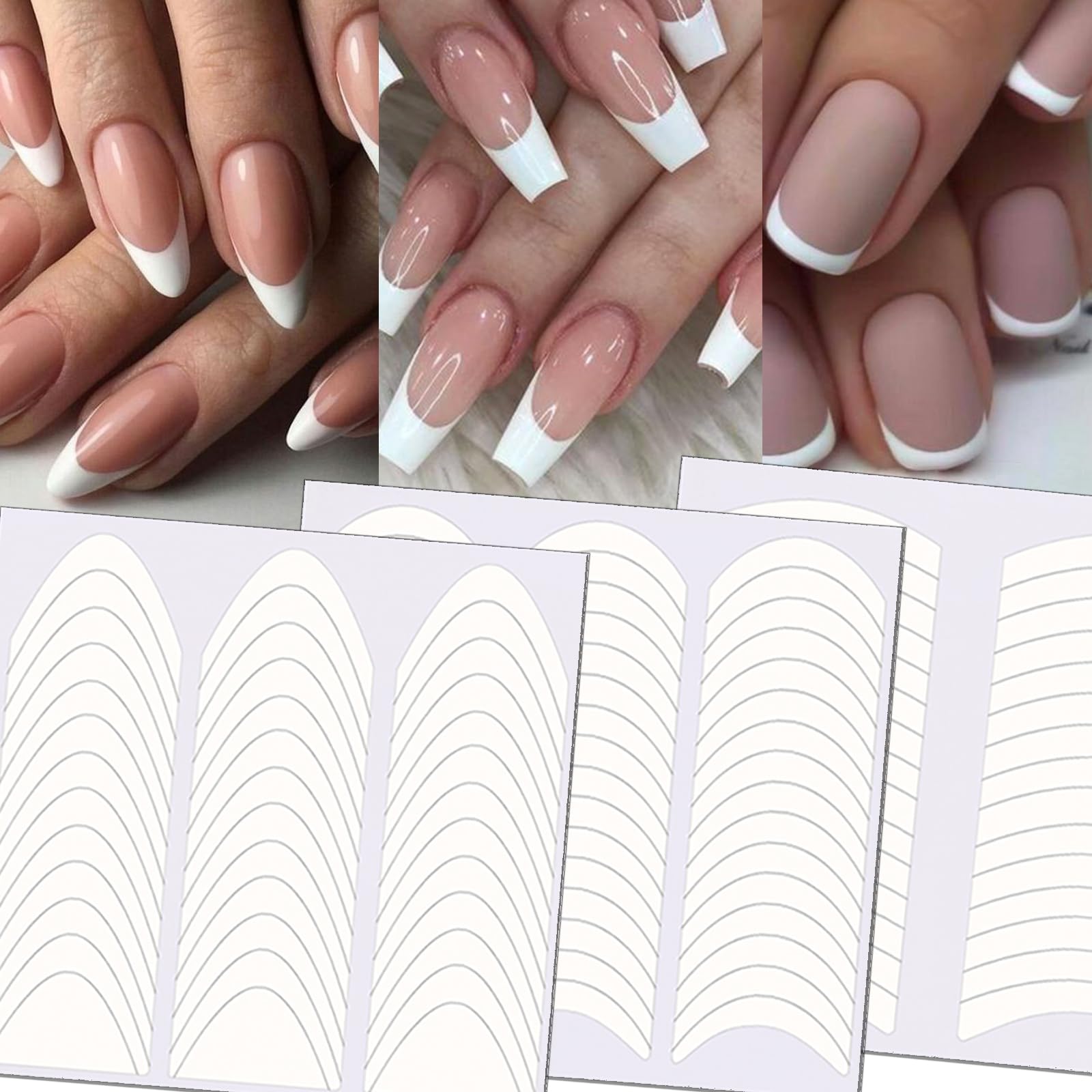 TailaiMei three moon shapes design nail stickers for easy French tips on natural nails