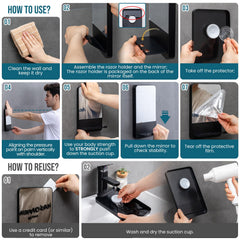 TAILI removable shower mirror sticks securely and leaves no residue behind.