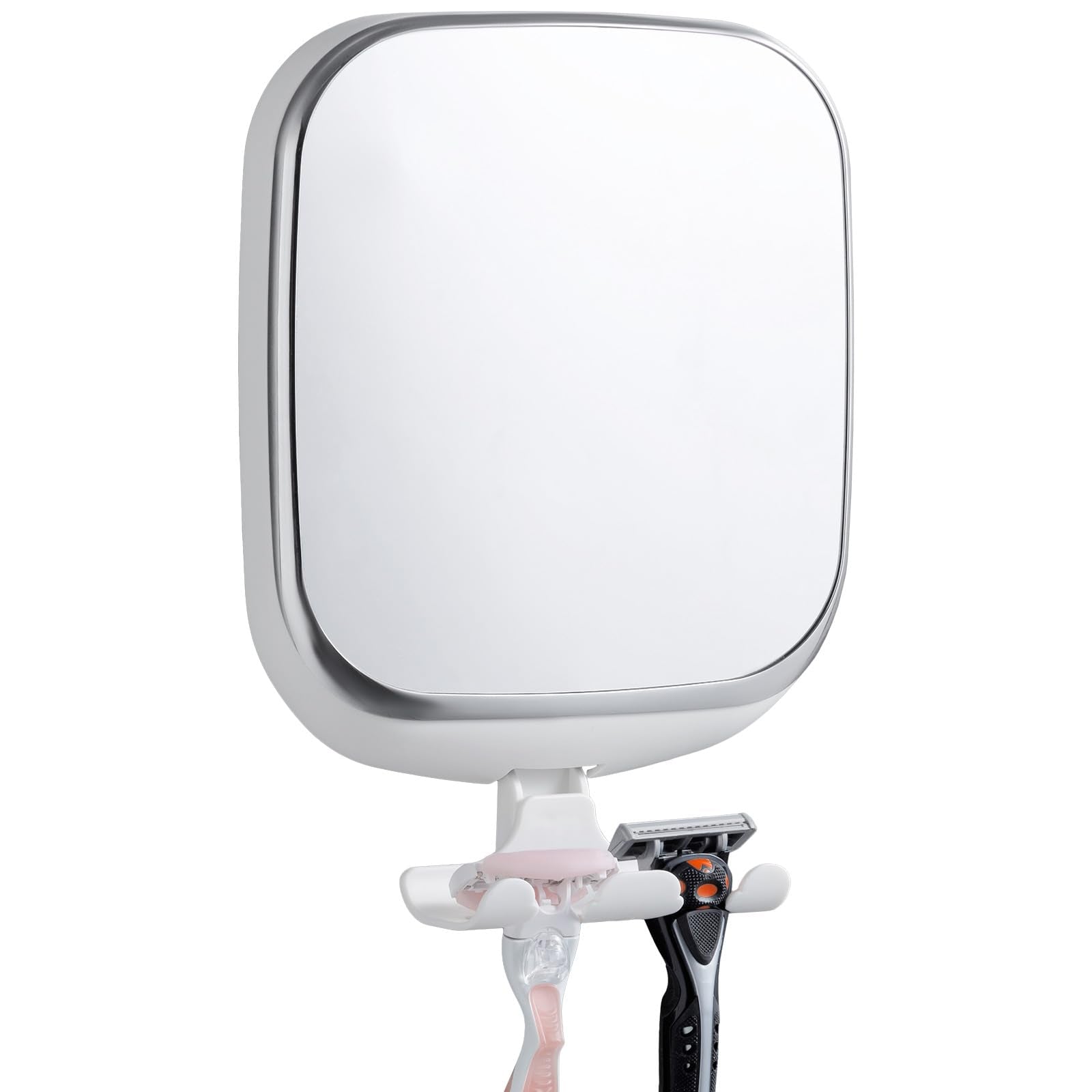 Taili fogless shower mirror on tile with razor holder for easy shaving.