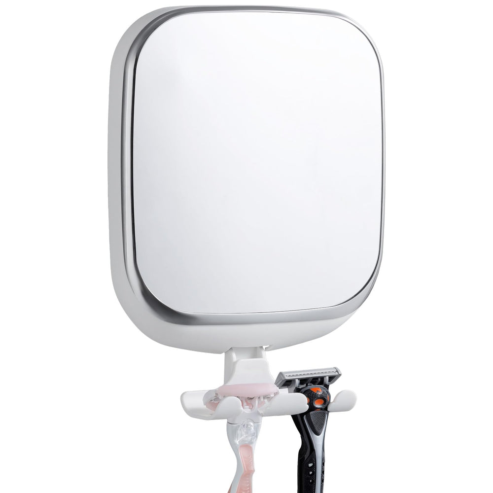 Taili fogless shower mirror on tile with razor holder for easy shaving.