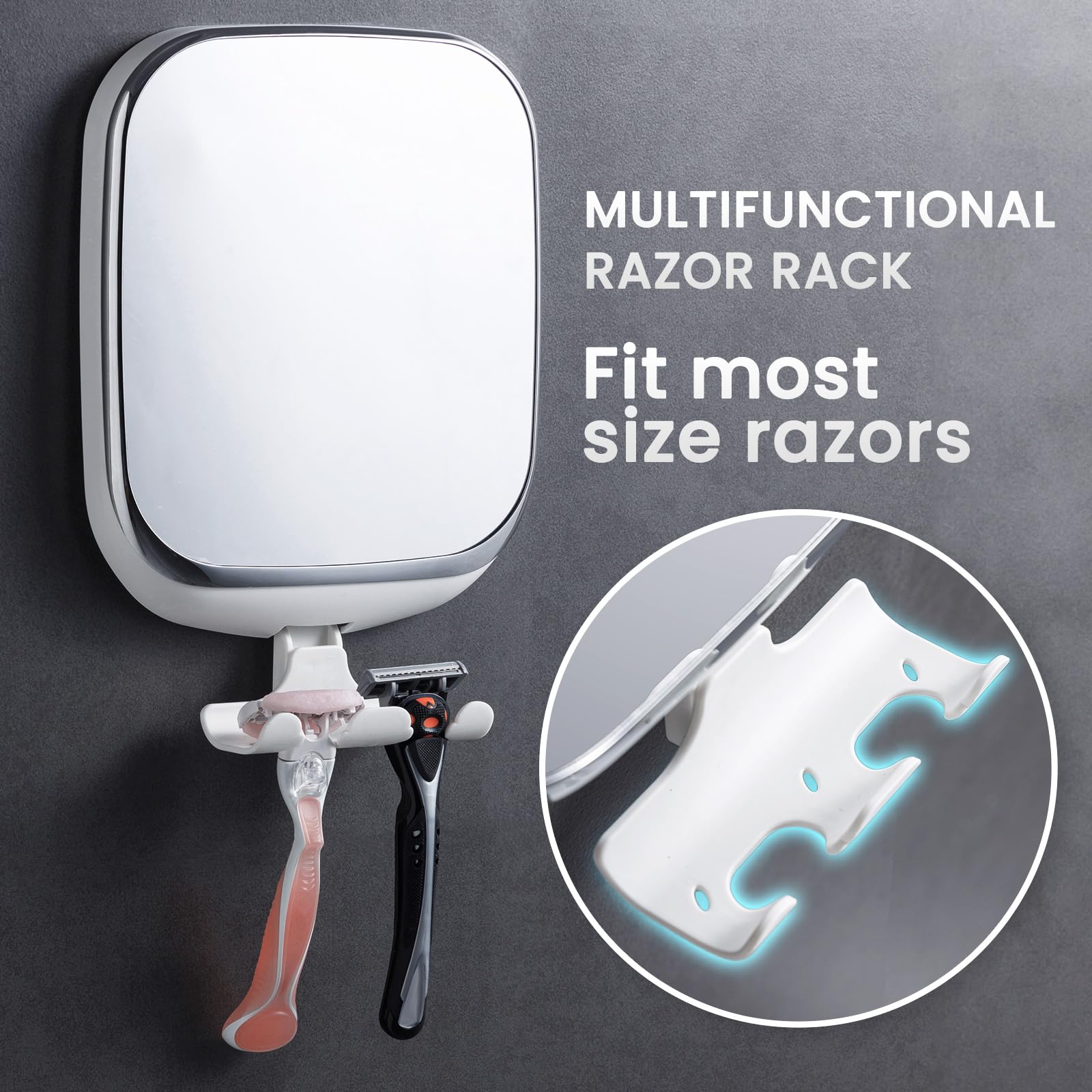 Taili wall-mounted mirror with suction base achieving no-drill installation.