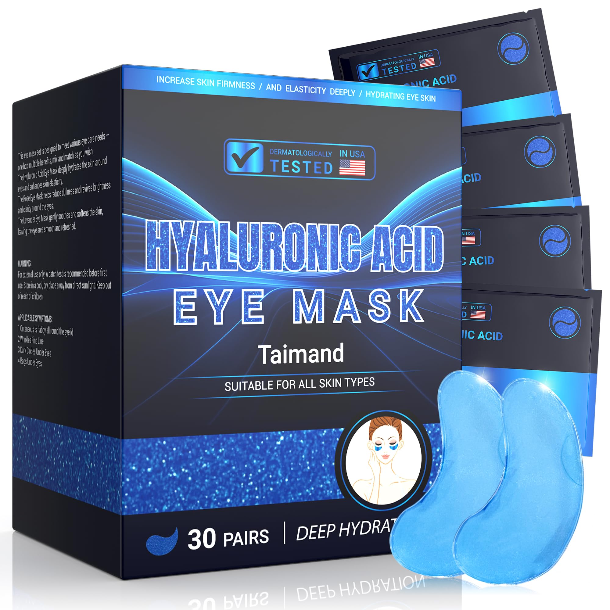 Taimand Under Eye Patches packaging highlights travel-friendly, hygienic single-use seals.