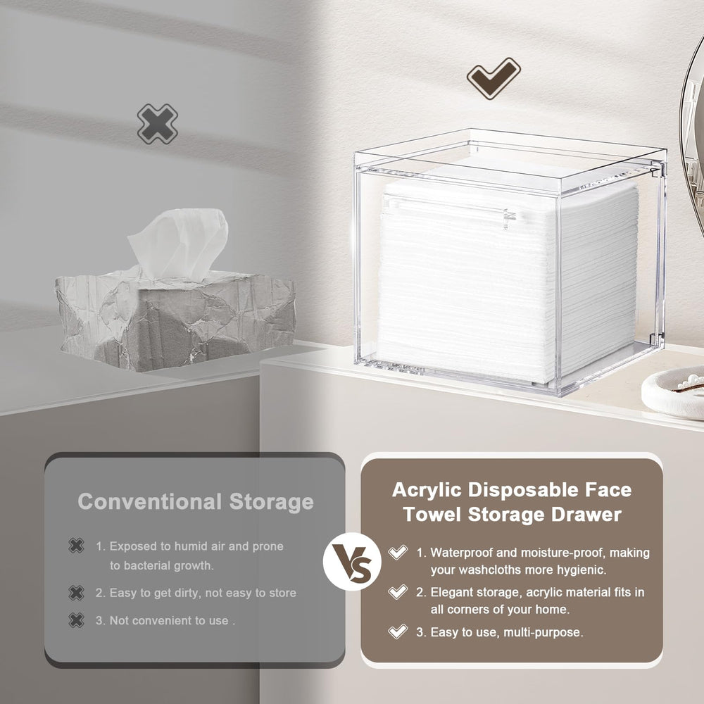 Durable clear acrylic construction of the TAINESS box in a bathroom