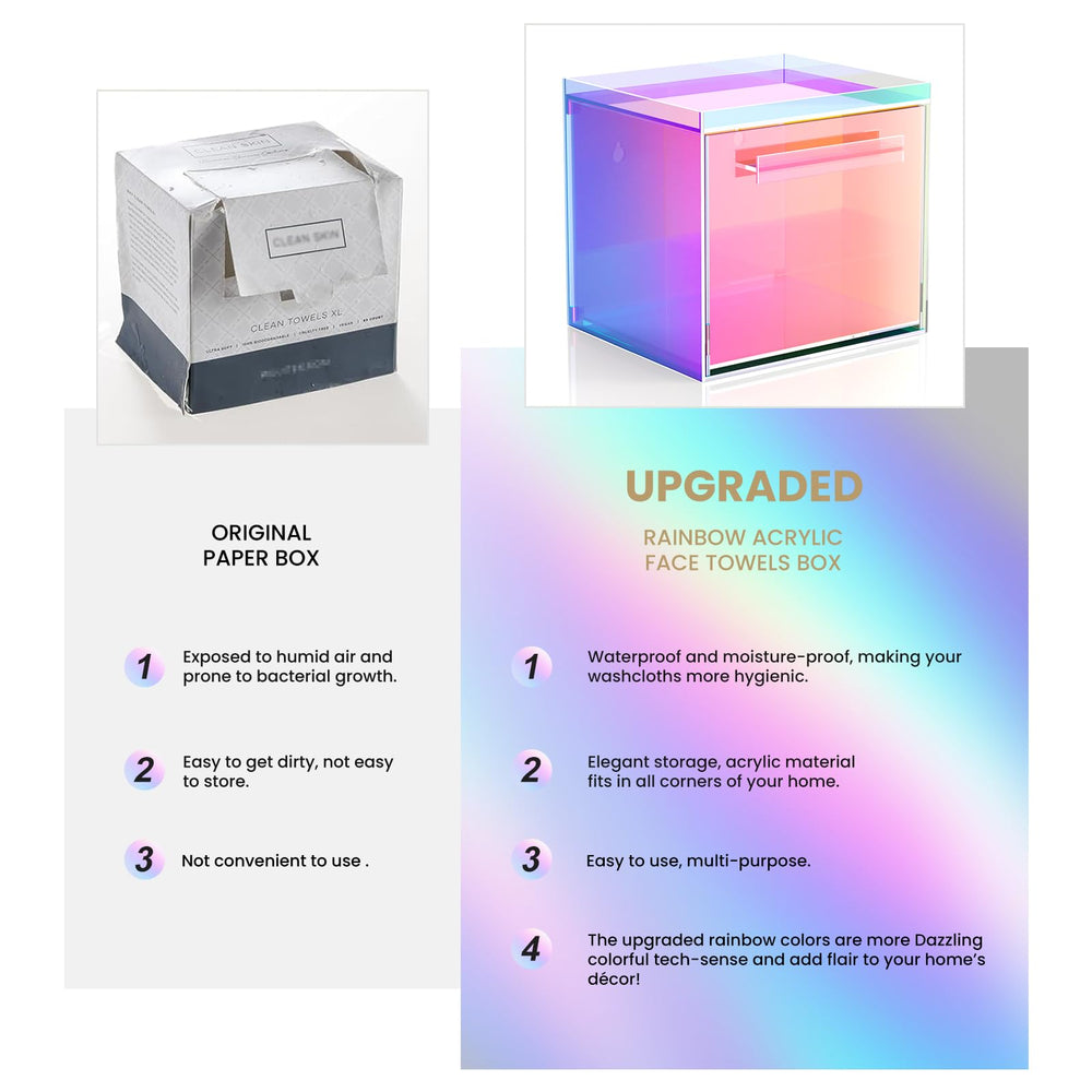 TAINESS rainbow box top design; raised lid helps keep towels clean and accessible.