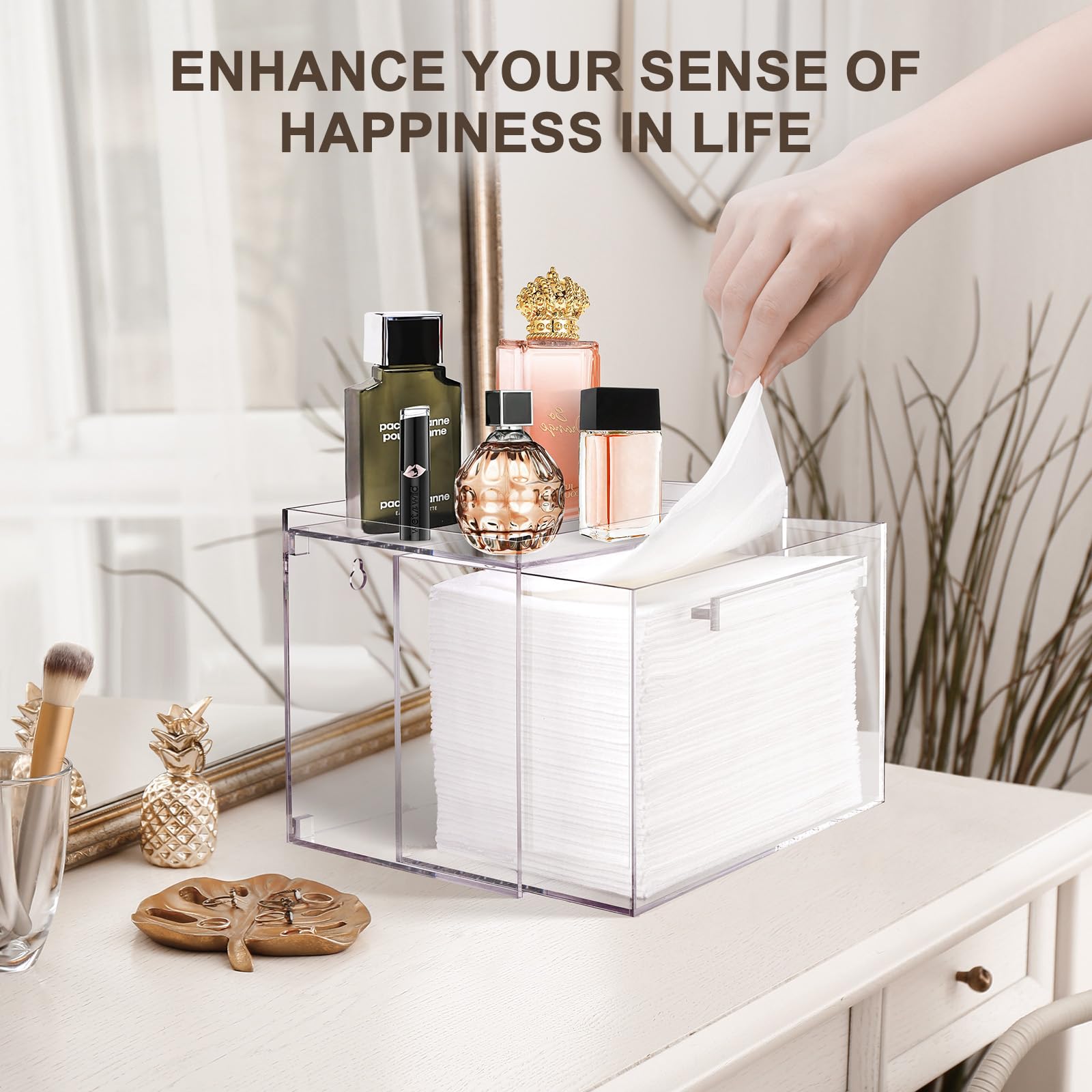 Sealed TAINESS box blocks dust, keeping towels clean in a bathroom