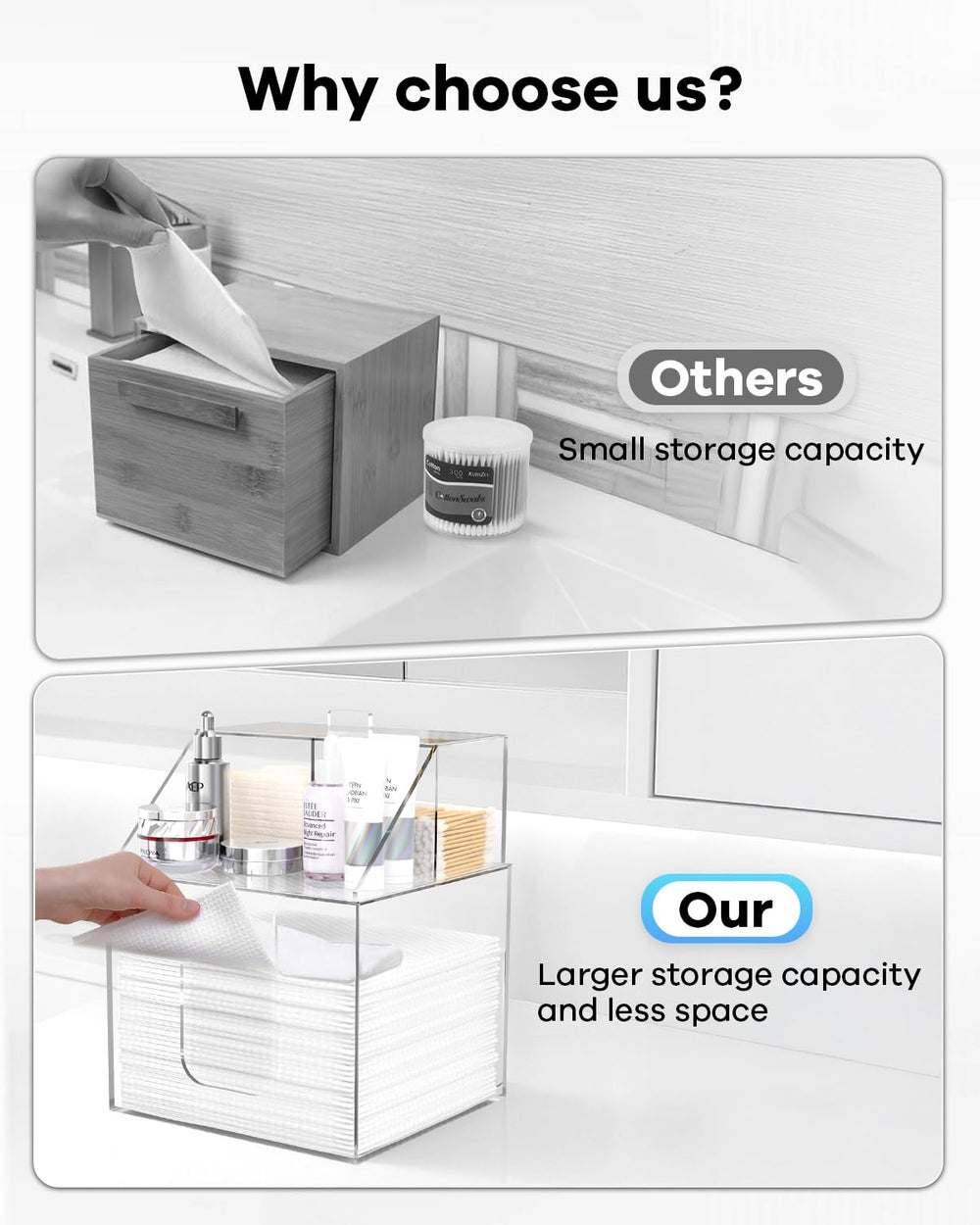 TAINESS top-compartment keeps skincare and cotton swabs within reach