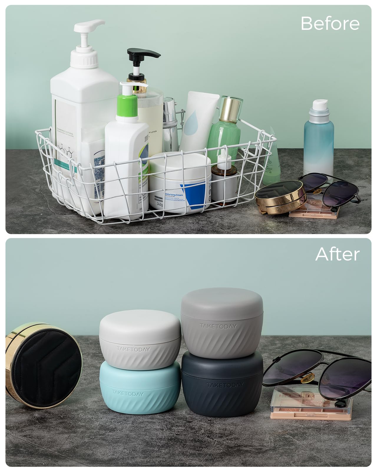 TSA-approved travel size containers simplify airport security checks.