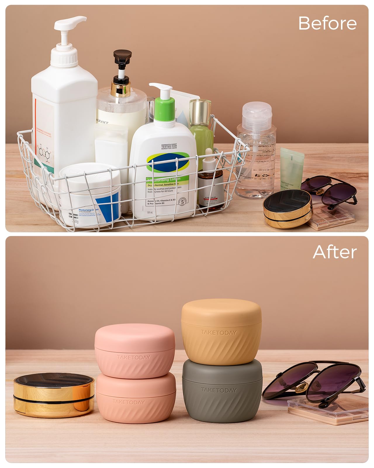 TakeToday apricot and Grey Morandi colors brighten your travel kit.