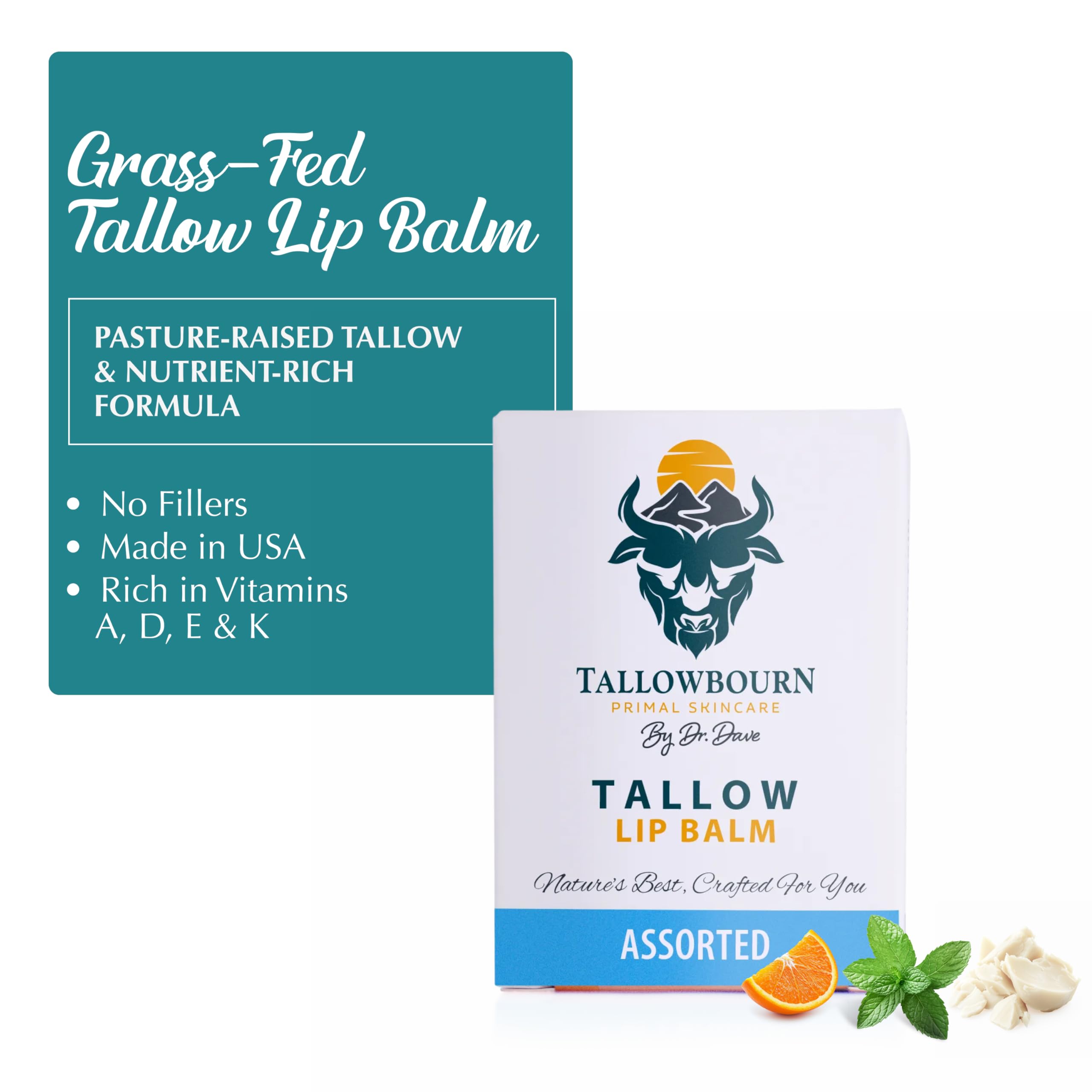 Tallowbourn bálsamo labial, coco orgánico y cera de abejas para barrera de humedad.