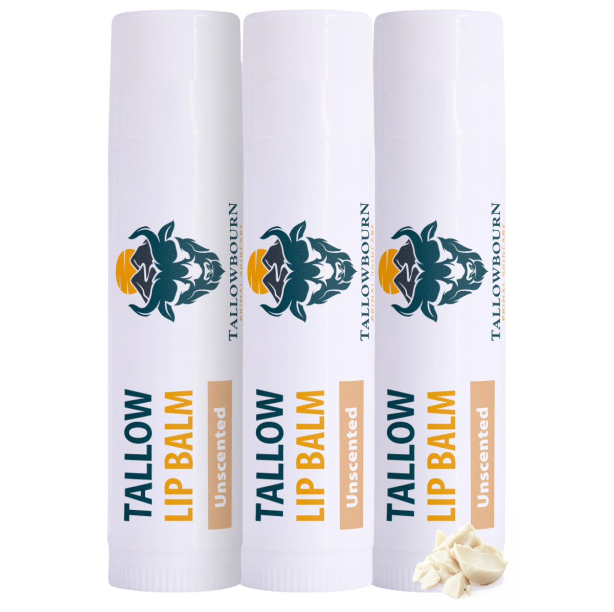 Tallowbourn bálsamo labial sin fragancia, vista frontal, ideal para labios sensibles.