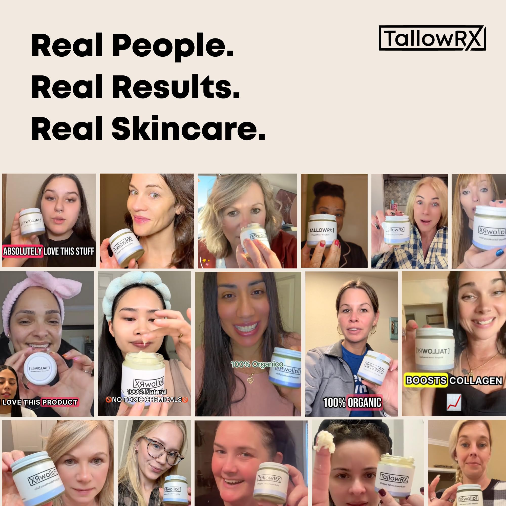 Aplicación diaria con TALLOWRX para piel cuidada y suave.