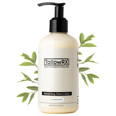 TALLOWRX botella de loción corporal con tallow y lemongrass para hidratación diaria