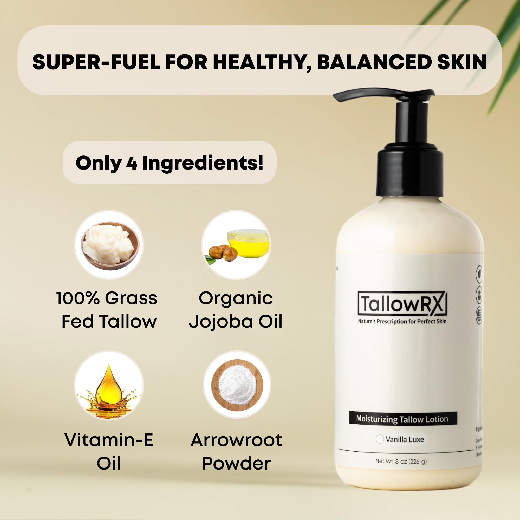 Textura ligera y absorción rápida de TALLOWRX para piel fresca.
