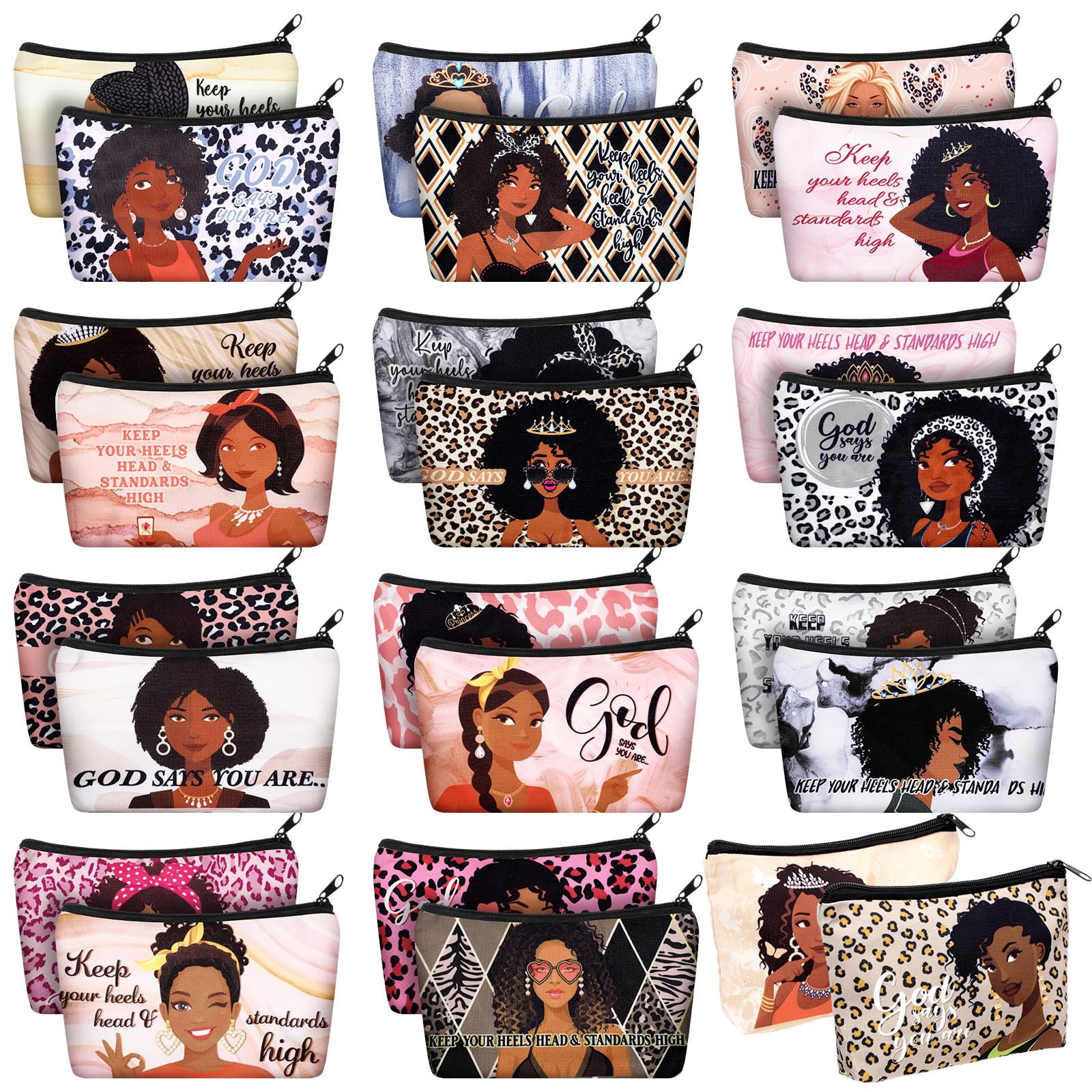 Talltalk canvas makeup bag with black women pattern for travel organization.