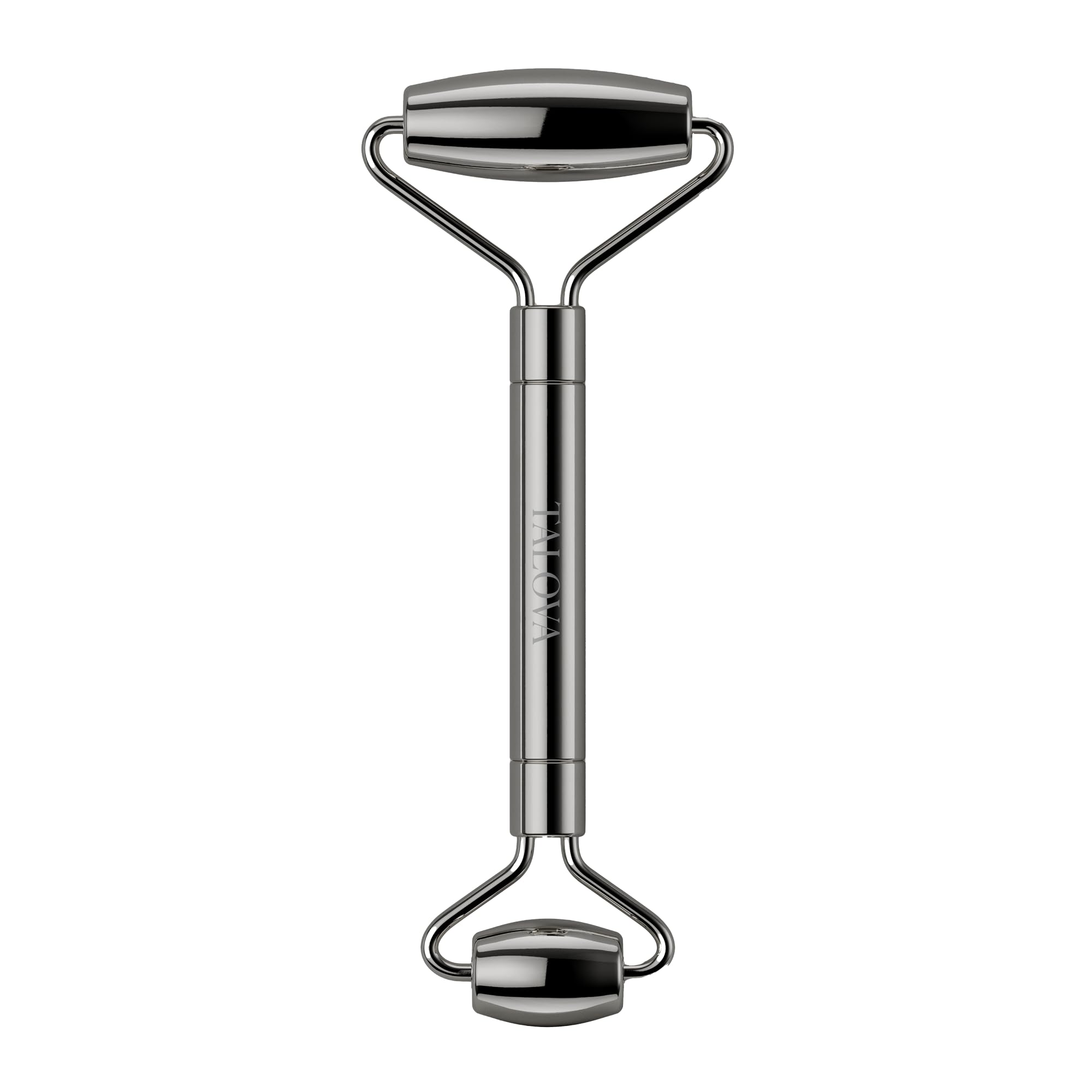 TALOVA facial roller in ice-cold metal for refreshing depuff around eyes.