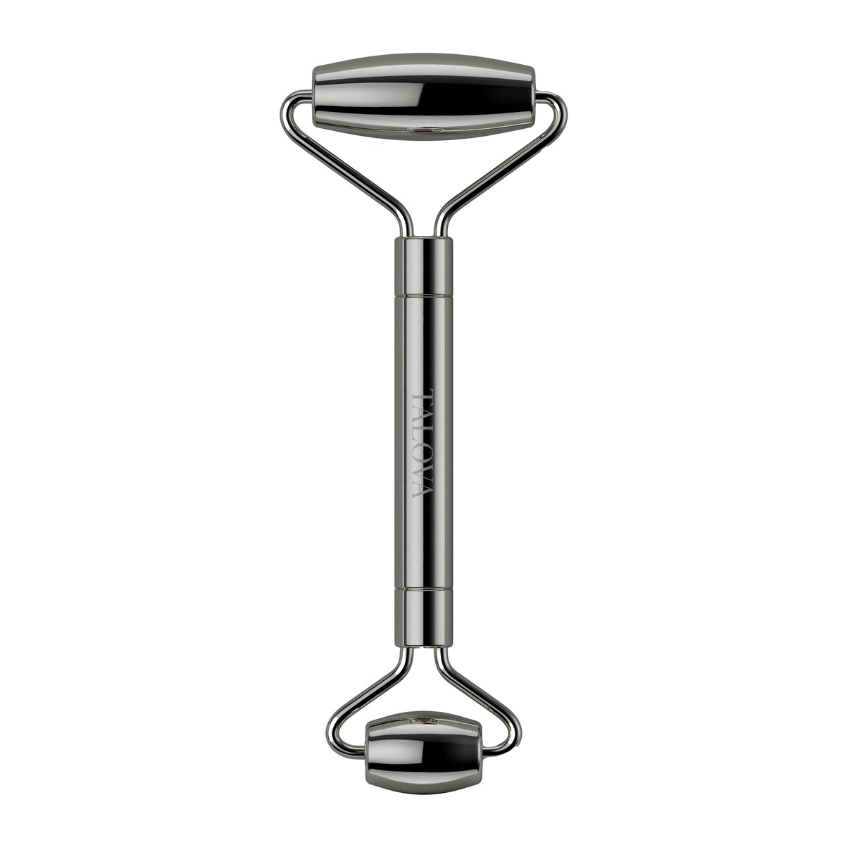 TALOVA facial roller in ice-cold metal for refreshing depuff around eyes.