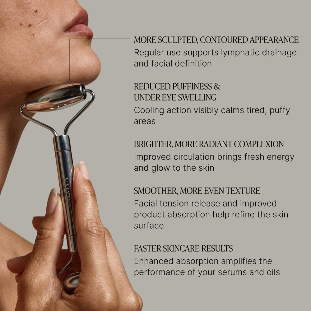TALOVA jawline-contouring roller helps subtly define cheek and chin.