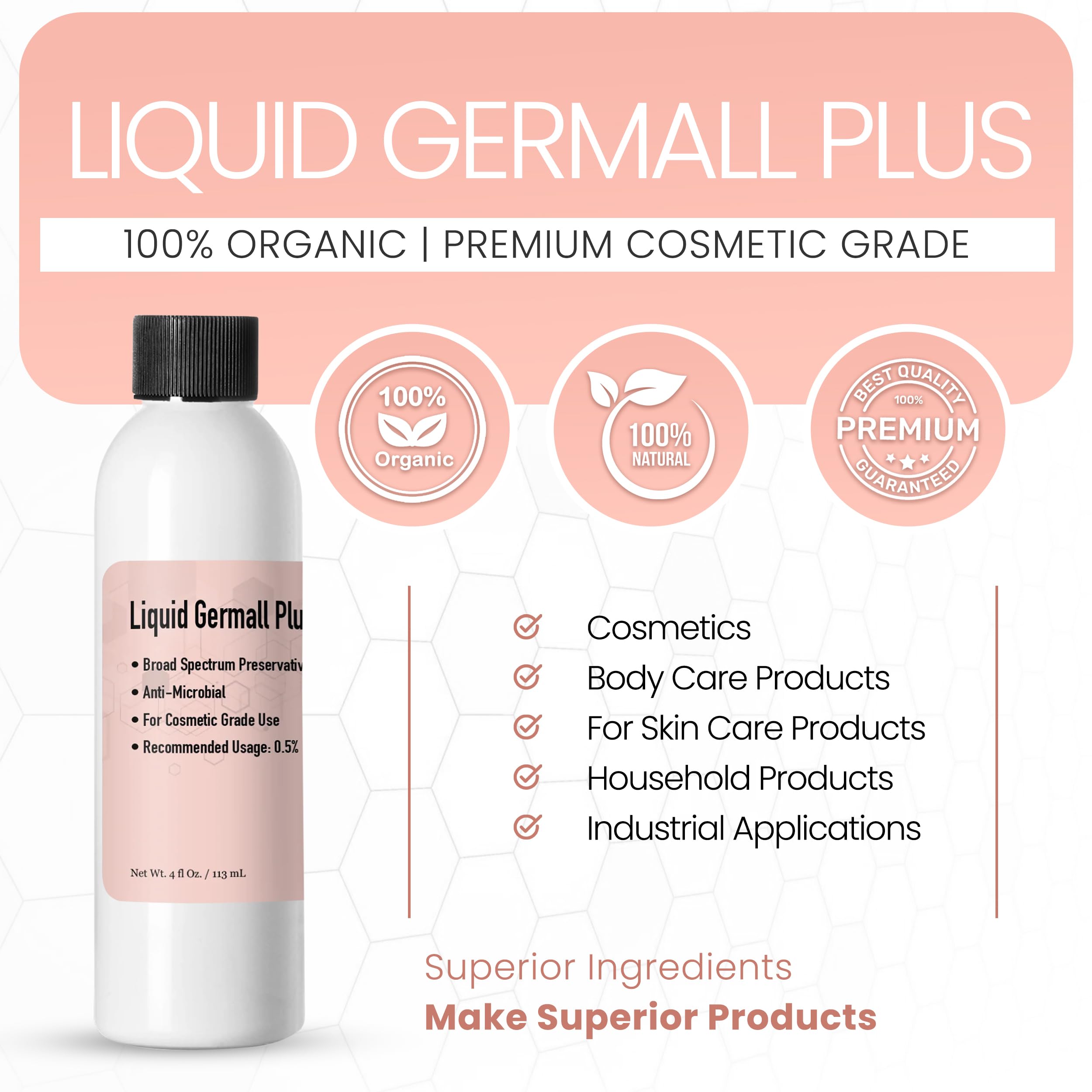 Germall Plus label on bottle highlighting compatibility with surfactants.