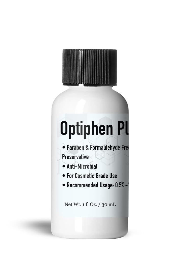 Talsen Chemicals Optiphen Plus bottle close-up showing broad-spectrum cosmetic protection