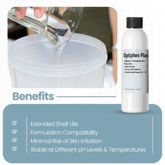 Lotion jar with Optiphen Plus indicating easy incorporation into emulsions