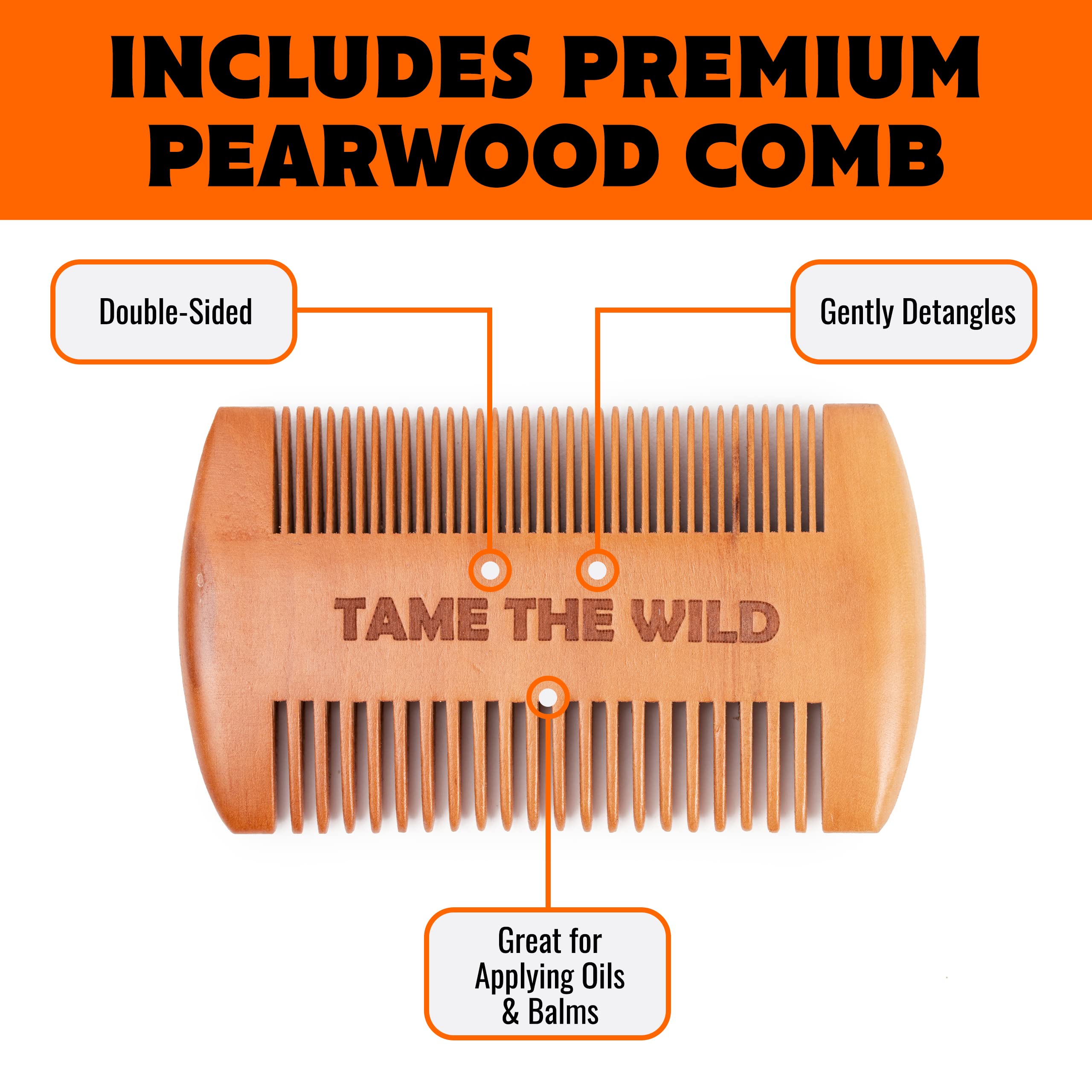 TAME THE WILD dual-sided pear wood comb detangles and guides grooming