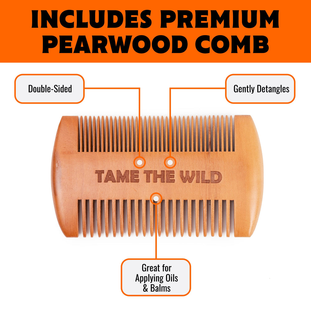 TAME THE WILD dual-sided pear wood comb detangles and guides grooming