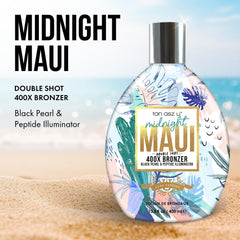Tan Asz U Midnight Maui 400X bronzer drops macro reveal pigment-rich depth.