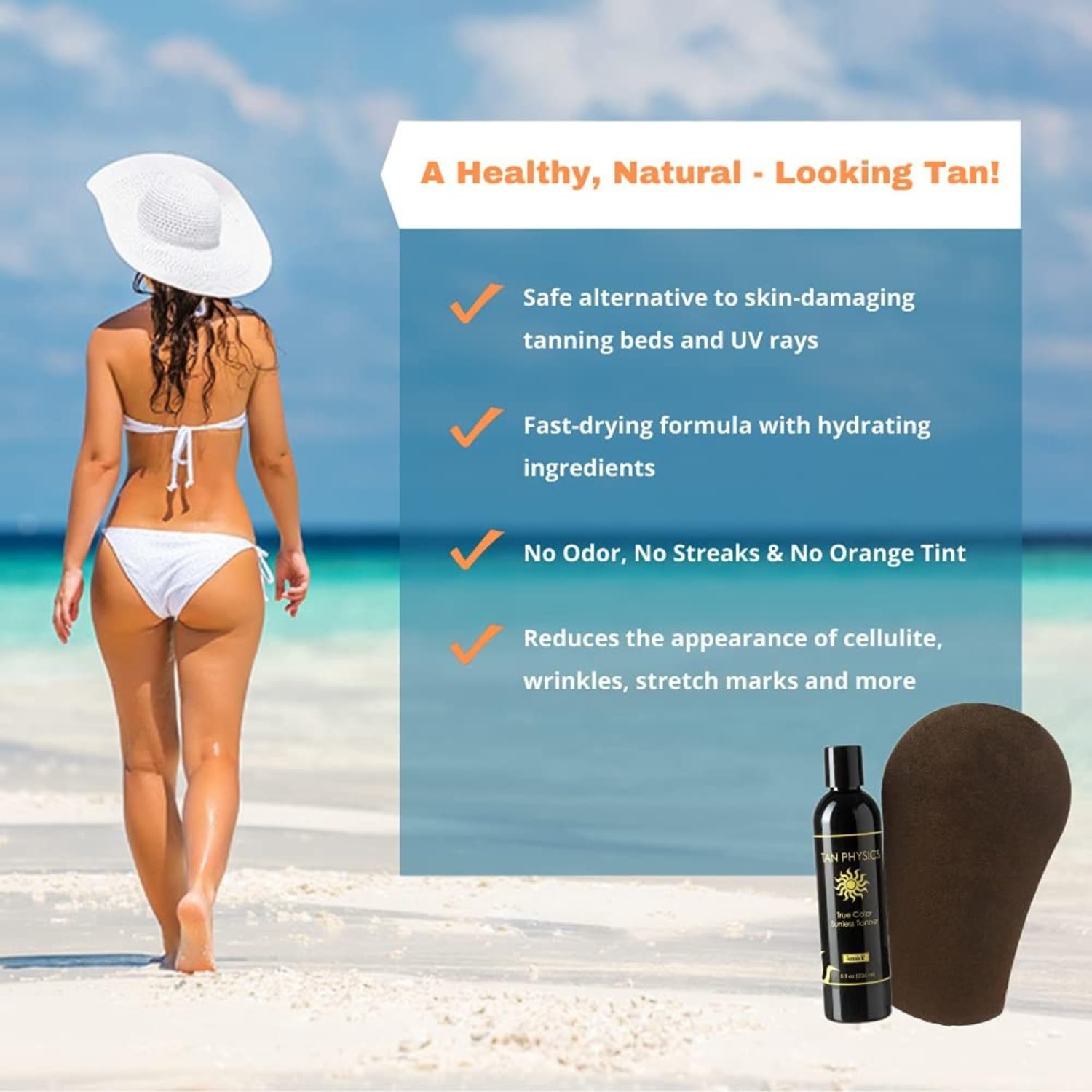 Tan Physics tanning mitt enabling an even, professional-looking application.