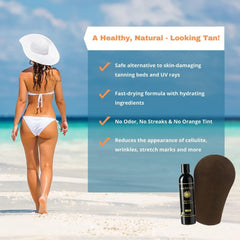 Tan Physics tanning mitt enabling an even, professional-looking application.