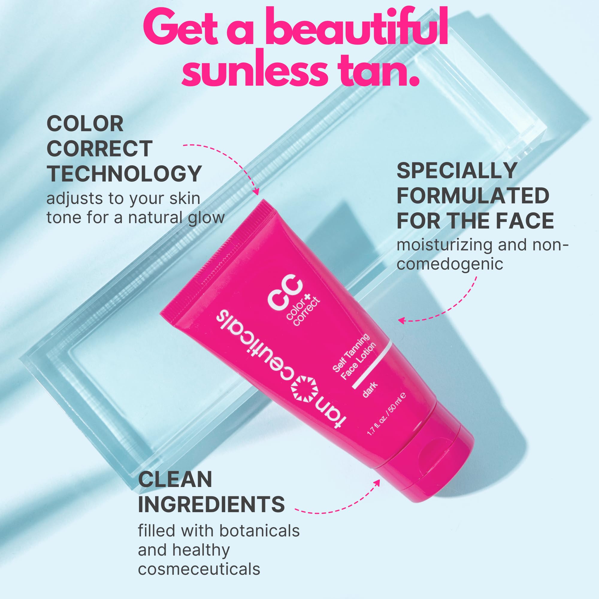 Aplicación fácil del autobronceador facial de Tanceuticals para un acabado uniforme.